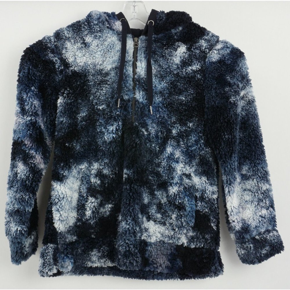 New te‎ verde Women's Medium Blue Tie Dye Faux Shearling Teddy Hoodie Sweatshirt